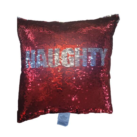 Christmas Pillow Naughty/Nice Changes Color/Words With Hand 18x18" - Picture 1 of 10